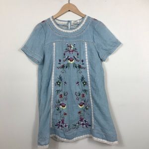 Umgee Dress Blue with Embroidered Flowers